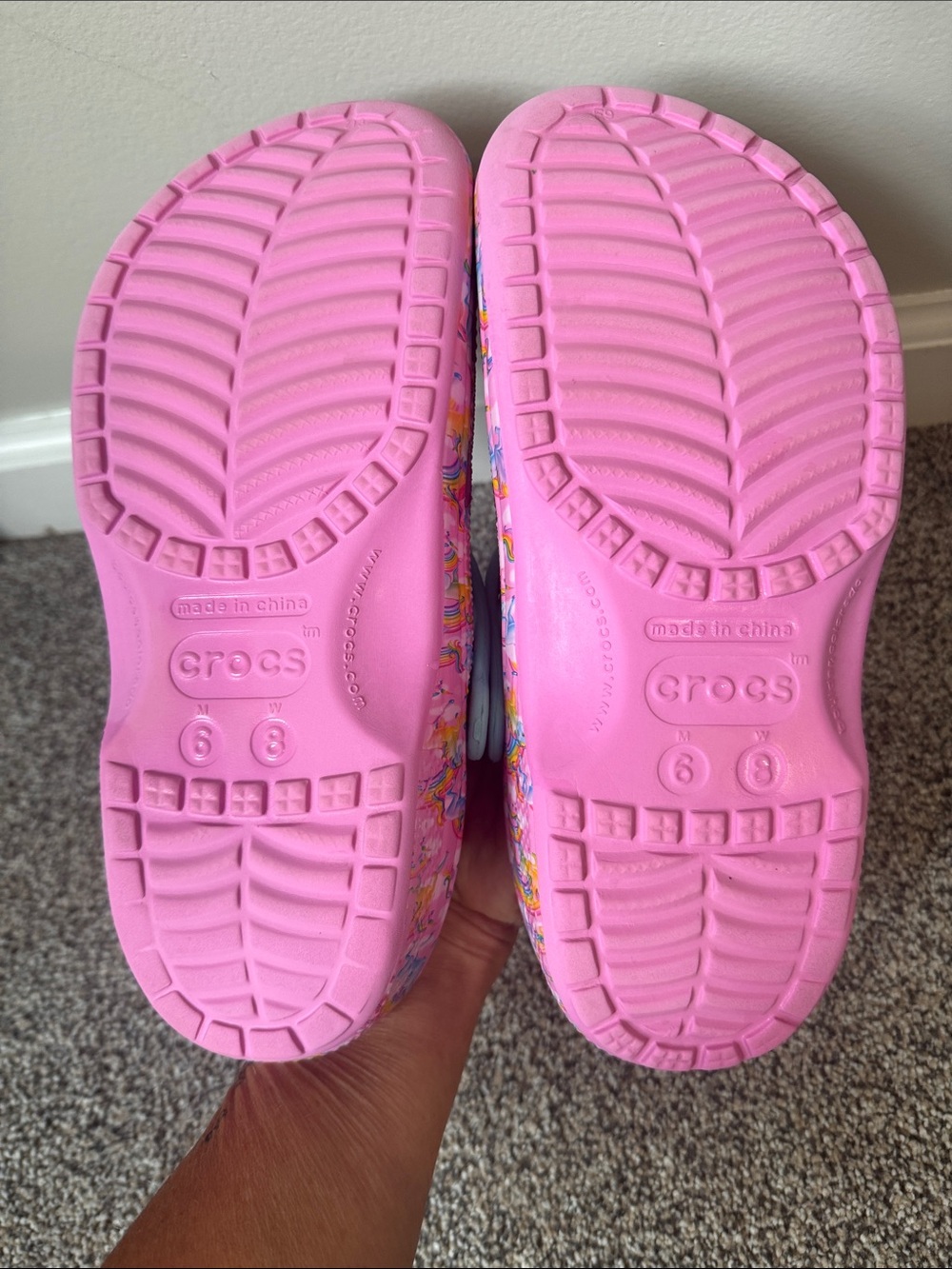 Crocs x Lisa Frank Pink Classic Unicorn Rainbow Clogs Womens' Size 8 - Picture 5 of 9